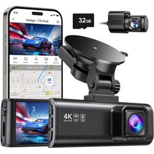Dash Cam Front Rear, 4K/2.5K Full HD Dash Camera for Cars, Included 32GB Card